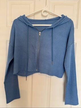 Garage Cropped Light Blue Zip Hoodie